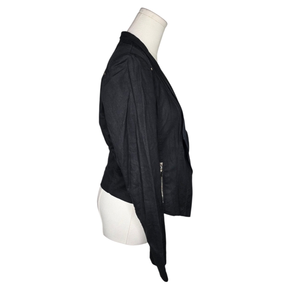 White House Black Market Linen Blend Drape Moto Jacket Black Size 6 - Picture 5 of 7
